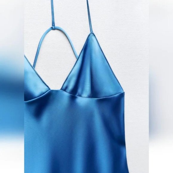 ZARA SATIN EFFECT SLIP DRESS WITH BACK STRAPS - Picture 9 of 11